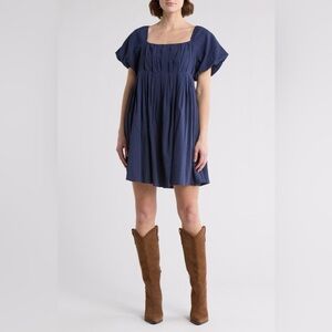 Wishlist Puff Sleeve Babydoll Dress Navy